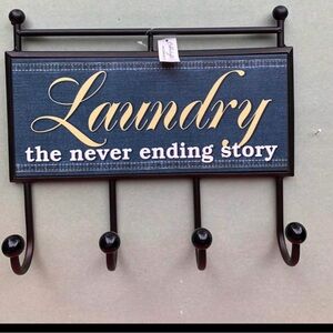 Home interiors Sign Laundry wall hanging 4 hooks rack